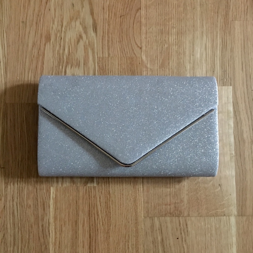 GESU Sparkly Silver Envelope Clutch Evening Purse